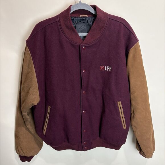 Vintage Golden Bear Wool Leather Varsity Jacket Men’s XXL Burgundy Brown - Picture 1 of 13